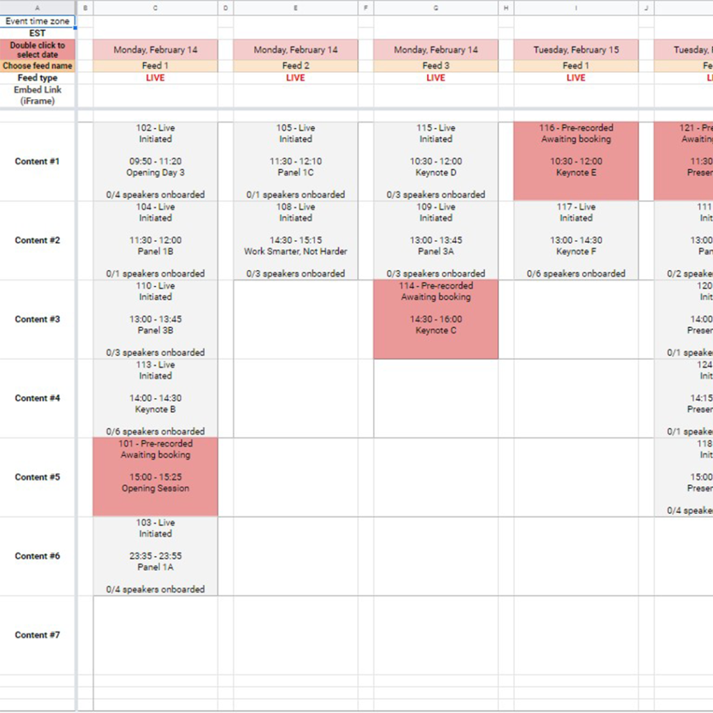 Example of a show flow or event schedule